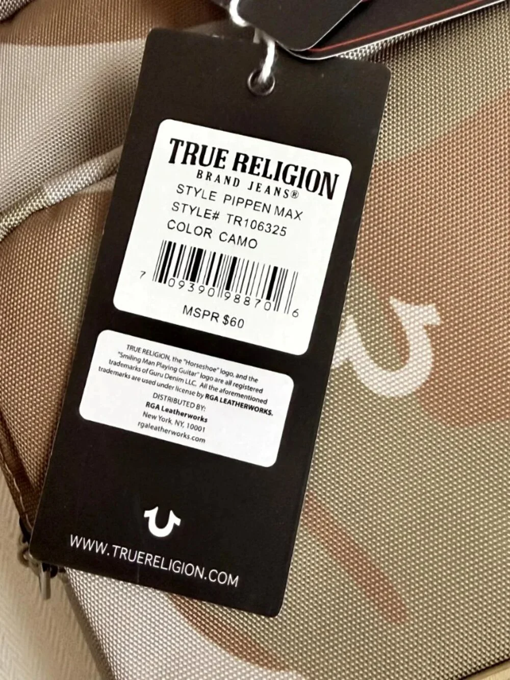 True Religion Pippen Max Men's Camo Sling Bag Crossbody Travel Pack NWT